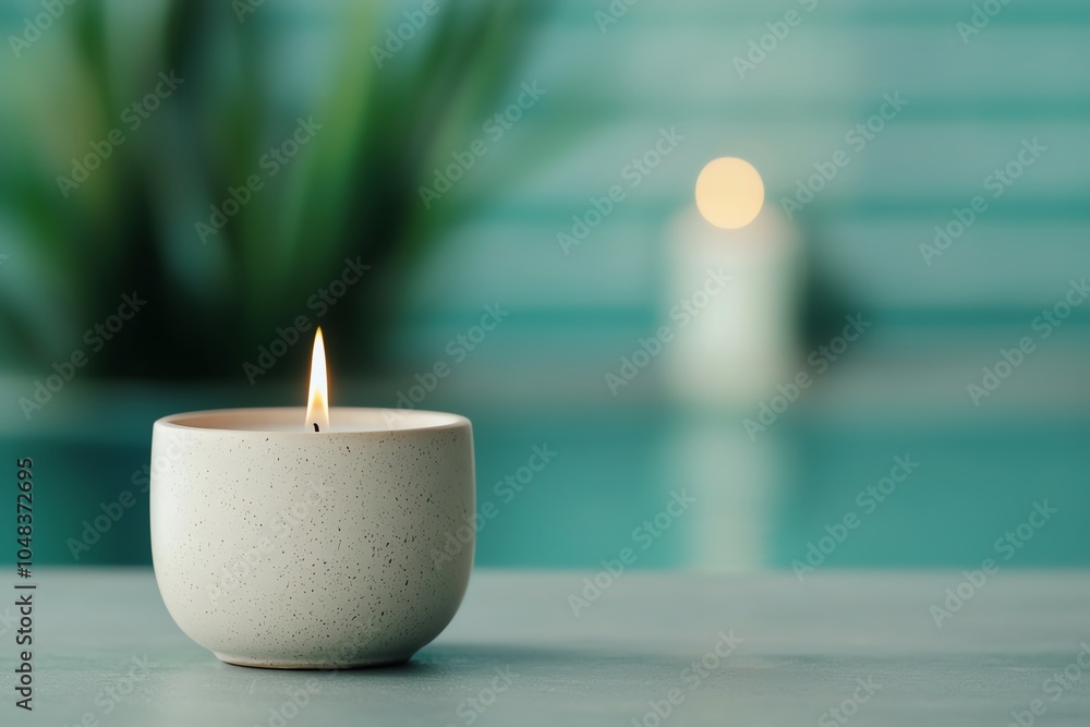 Aufkleber a serene candle burning softly in a minimalistic holder, creating a calming atmosphere and enhancing