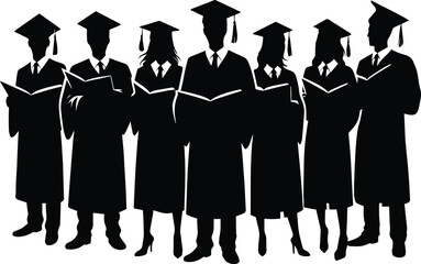 Group of university or college students graduation vector. Students graduation silhouette illustration