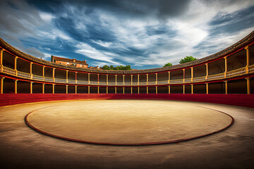 Empty round bullfight arena in Spain. Spanish bullring for traditional performance of bullfight