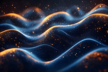 Fototapeta premium Abstract glowing waveform with sparkling particles and dynamic light effects