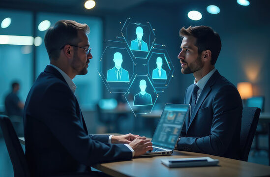 Recruitment and people networking concept. Modern graphical interface showing recruitment of professional employees and headhunter searching for candidate for interview for future workforce