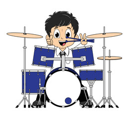 Fototapeta premium Cartoon Boy Playing Drum