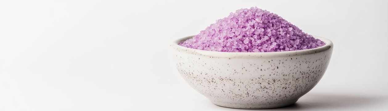 A bowl filled with vibrant purple salt, perfect for culinary use, decoration, or wellness applications.