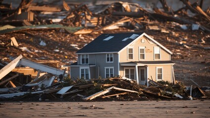 Coastal House After Hurricane Devastation