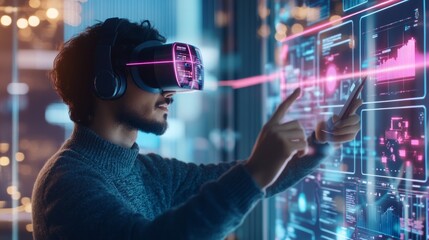 Cheerful young man with in vr goggles 