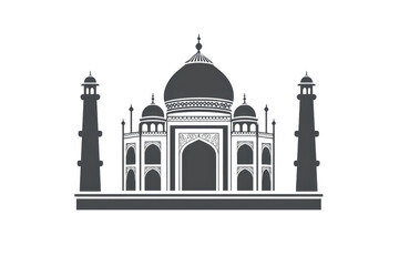 Black and white illustration of the iconic Taj Mahal, showcasing its architectural beauty and historical significance.