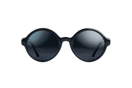 Stylish round black sunglasses with dark lenses isolated on transparent background. perfect for fashion and sun protection.