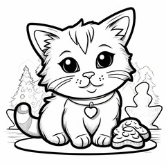 Obraz premium Cute Christmas Cat Coloring Page