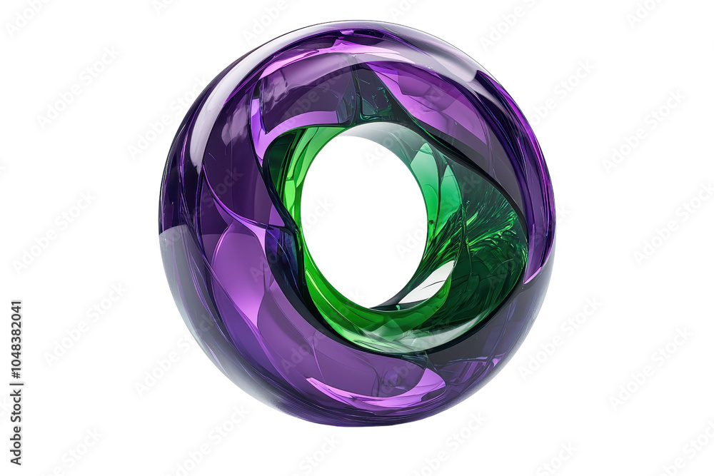 Poster vibrant abstract 3d circular design with intertwining purple and green elements. modern and stylish 