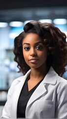 A confident and dedicated pharmacist in healthcare environment.