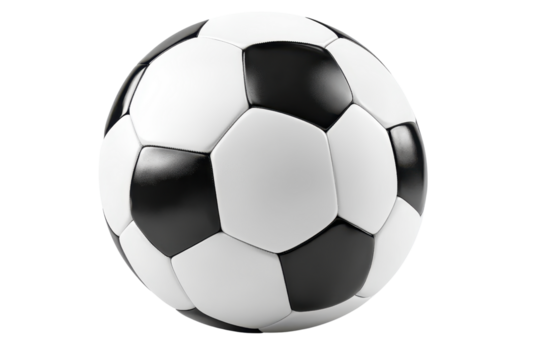 Classic black and white soccer ball isolated on a transparent background. ideal for sports-related designs and athletic themes.