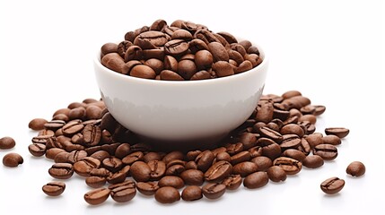 Fototapeta premium Fresh Coffee Beans in White Bowl on White Background