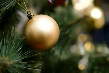 Christmas Tree With ball And Blurred Shiny Lights