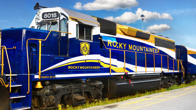 Rocky mountaineer luxury passenger train, Jasper station Canada