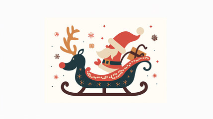 Naklejka premium Santa Claus Reindeer Sleigh Christmas Holiday Cheer