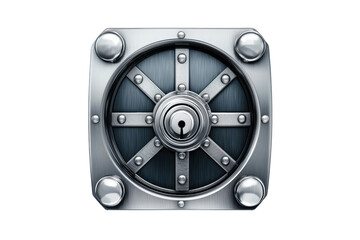 Fototapeta premium Close-up image of a secure metal vault door, symbolizing protection, security, and safety with intricate design details.
