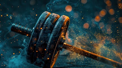 A Close-Up of a Metal Barbell with Sparks and Smoke