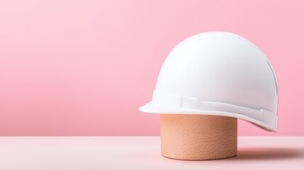 Fototapeta premium White Hard Hat On Pink