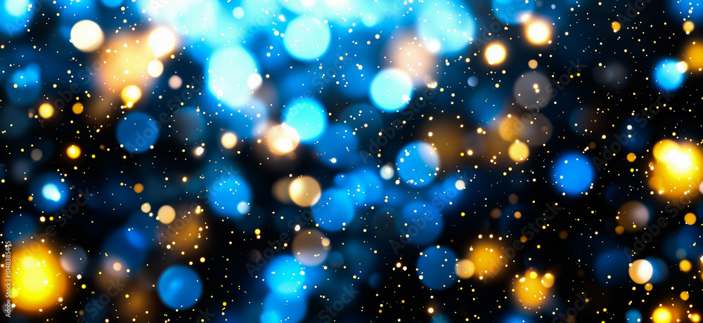 Poster vibrant bokeh lights in blue and gold create festive abstract background