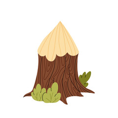 Stump. A nibbled tree trunk. Cartoon drawing of part of tree isolated on white background. Construction materials, forestry concept. © miss LEMON