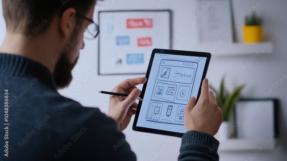 Poster wireframing and ui design on digital tablet