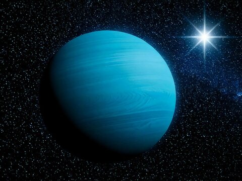 Planet Uranus on a dark space with star background 