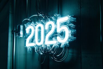 Neon Sign Displaying "2025" in Bright Light

