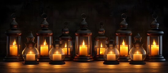 Set of Elegant Tealight Lantern Lamps with Burning Candles on Transparent Background