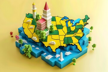 United States Election Night Map with Flat Design