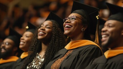 Fototapeta premium A group of joyful graduates in caps and gowns