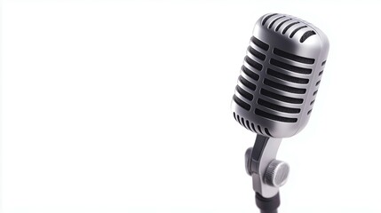 Fototapeta premium Modern desktop microphone isolated on a white background, perfect for recording or broadcasting audio clearly
