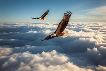 Cloudy Eagles Majestic eagles soaring above the clouds their pow