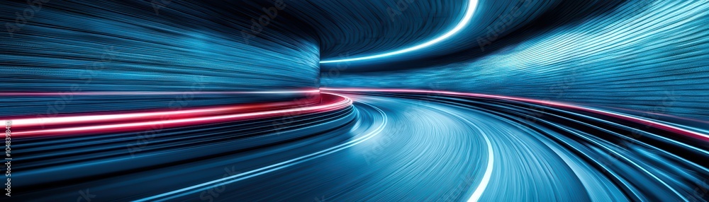 Poster a dynamic view of motion in a tunnel, showcasing light trails and speed with a futuristic feel.