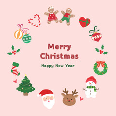 Fototapeta premium Christmas frame, a collection of Christmas decorations, Christmas cute illustration