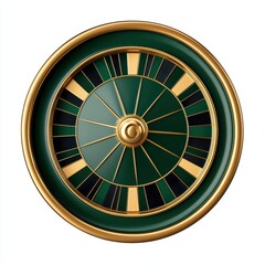 Obraz premium Detailed roulette wheel design with green and gold accents on a white background.