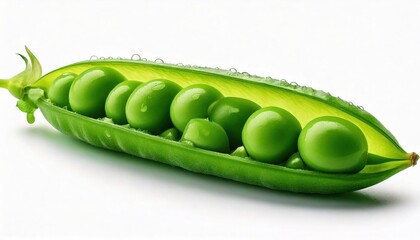  Fresh, green peas in a pod. Isolation on a white background. 