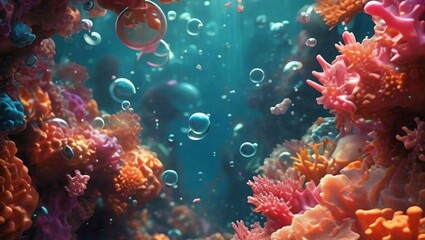Fototapeta premium Vibrant underwater scene with colorful coral reefs and fish swimming, high quality background 4k hd wallpaper thumbnail 16:9 YouTube thumbnail
