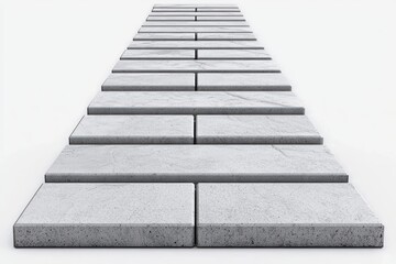 Fototapeta premium Perspective view of concrete slabs creating a modern path on a white isolate background.