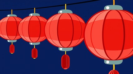 Chinese lanterns decoration in cartoon style, bright mood on blue background