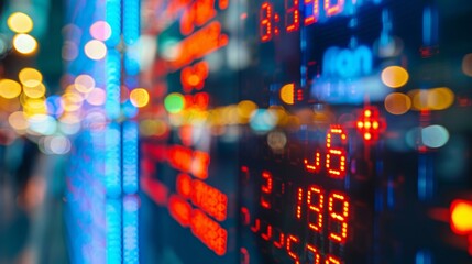 A detailed view of the digital screens displaying realtime stock market information keeping customers informed about financial news.