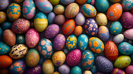 Fototapeta premium Seamless Easter pattern featuring colorful eggs and floral elements, perfect for spring-themed decor and textile designs