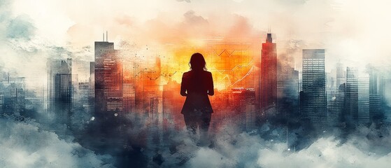 Business Leader in Watercolor Cityscape Illustration