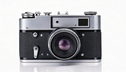  Front view of soviet black film camera isolated on white background.