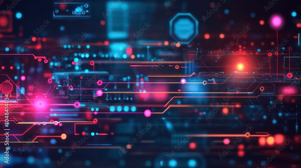 Aufkleber Abstract digital background with glowing lines, dots and geometric shapes in a futuristic style.