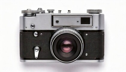  Front view of soviet black film camera isolated on white background.