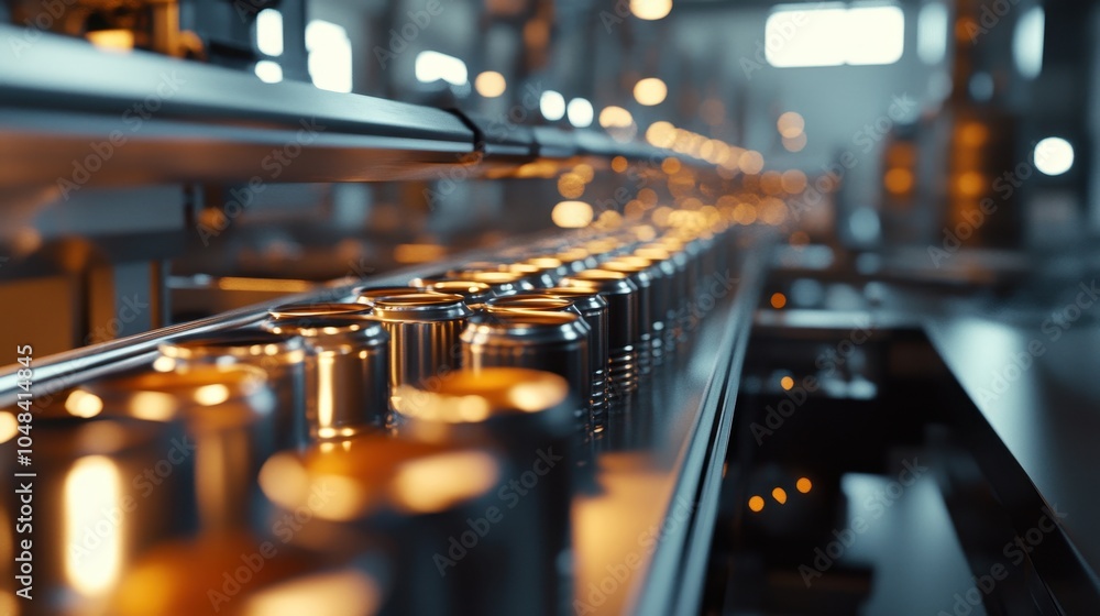 Poster rows of shiny engine parts illuminated in workshop