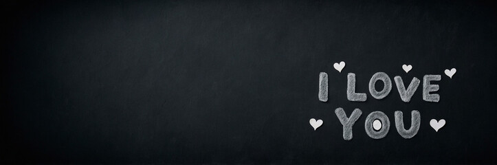 Fototapeta premium Minimalistic 'I LOVE YOU' Love Message on Black Chalkboard with Heart Decor