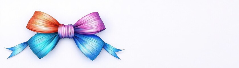A bow made of colorful paper ribbons placed delicately on a joyful wedding invitation layout, Vintage style, Pastel tones, Ink sketch