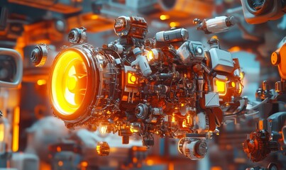 Fototapeta premium Futuristic engine with glowing components.