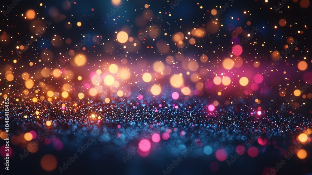 Poster a vibrant display of colorful bokeh lights against a dark background, creating a festive and enchant
